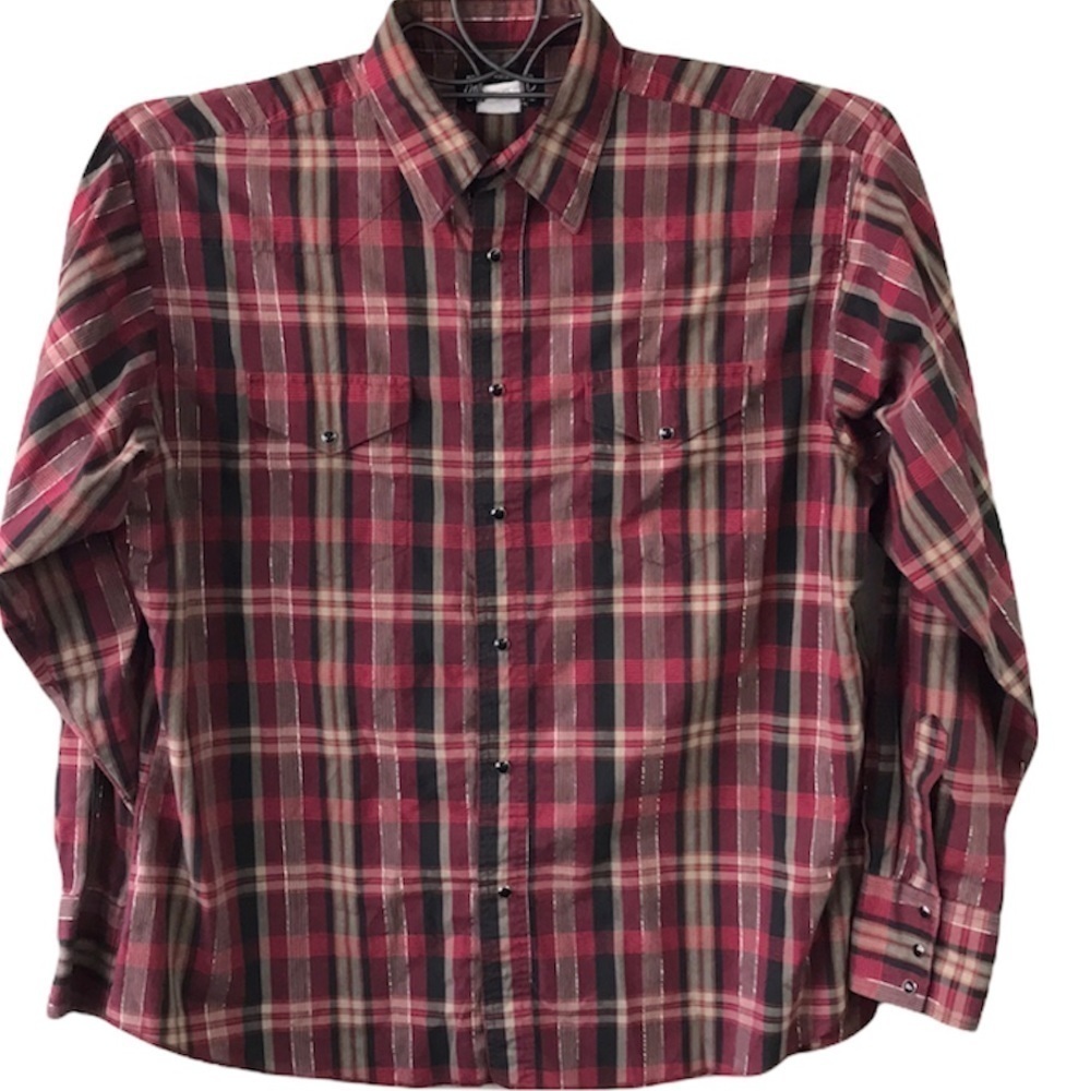 Vintage Wrangler Shirt Pearl Snap Front Men’s XL Plaid Long Sleeve Western